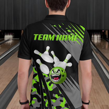 Personalized Green Crazy Bowling Shirt Polo Bowling Jersey Bowling Outfit QZT609