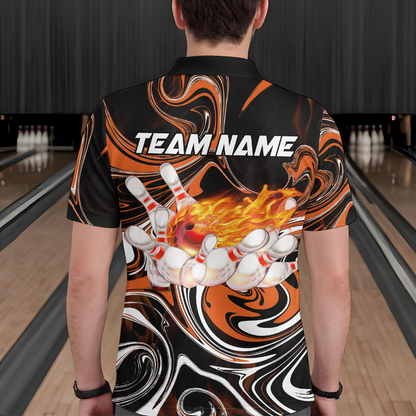 Custom Flame Bowling Shirt Orange Polo Bowling Shirt Unisex Bowling Outfits QZT602