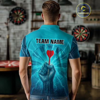 Men’s Custom Darts Shirt - Turquoise Lightning Fist With Maroon Dart Arrow NYN0316
