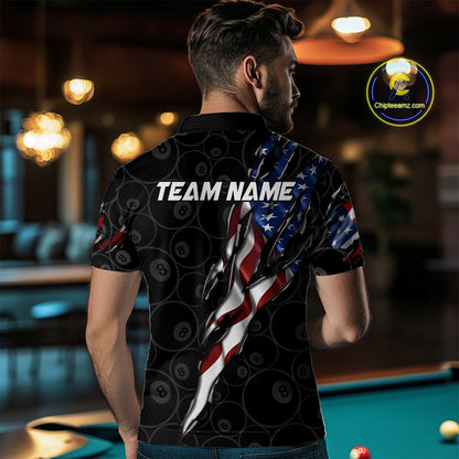 American Flag Scratch Billiard Shirt For Men, Custom 8 Ball Pool Team Jersey Polo & 1/4 Zip TDM4030