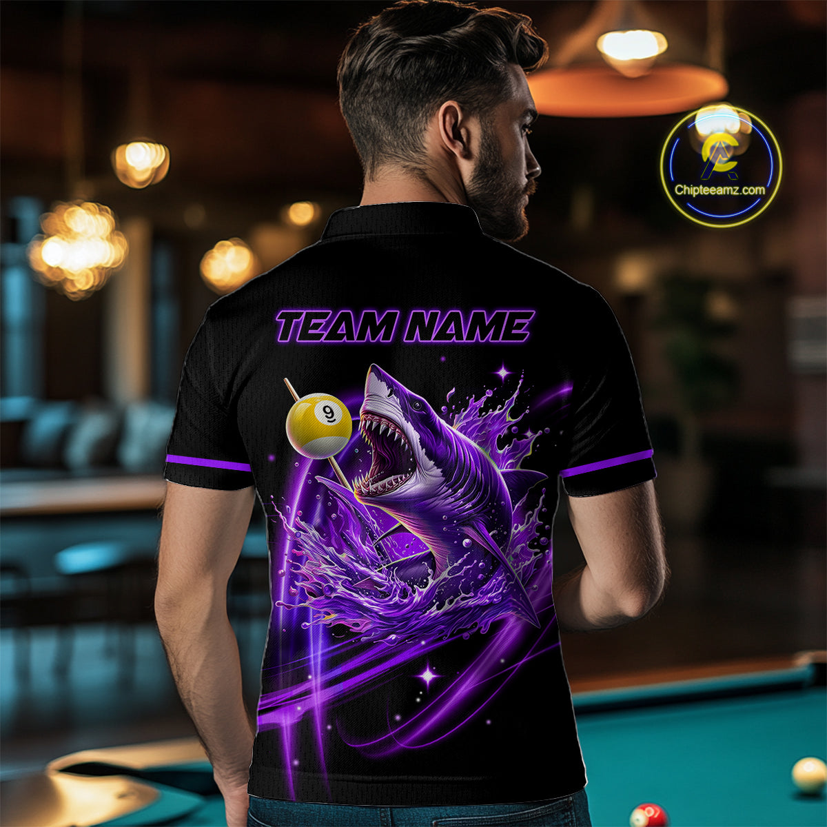 Purple 8 Ball & 9 Ball Pool Billiard Shark Polo & Quarter Zip For Men Custom Team Billiard Jerseys TDM4088