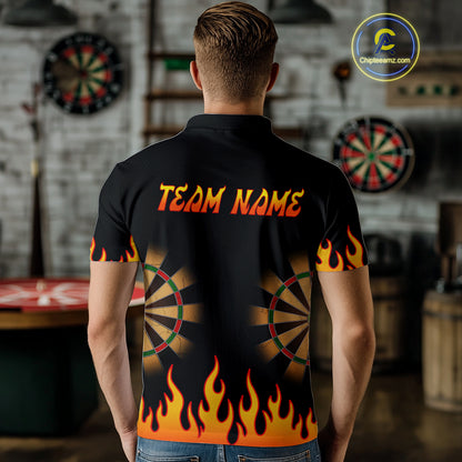 Men's Personalized Darts Shirt With Black Flame Pattern And Fiery Dartboard NYN0265