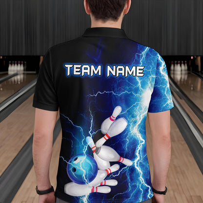 Blue Thunder Bowling Shirt for Men Custom Polo & Quarter-Zip Team Bowling Jersey Bowling Team Shirt HNT22