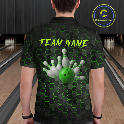 Custom Strike Green Bowling Men Bowling Shirt Polo & Quarter-Zip Bowling Team Jerseys HNT79