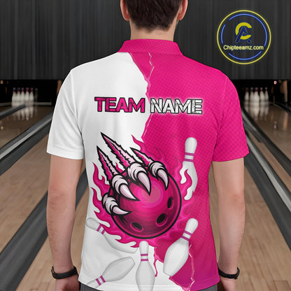 Custom Sharp Claws Bowling Shirt Pink Men Women Team Bowling Flaming Jerseys MBL91