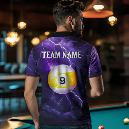 Purple Thunder 8 & 9 Ball Billiards Shirt Men Team Polo & 1/4 Zip Shirts Billiard Jersey NNT17