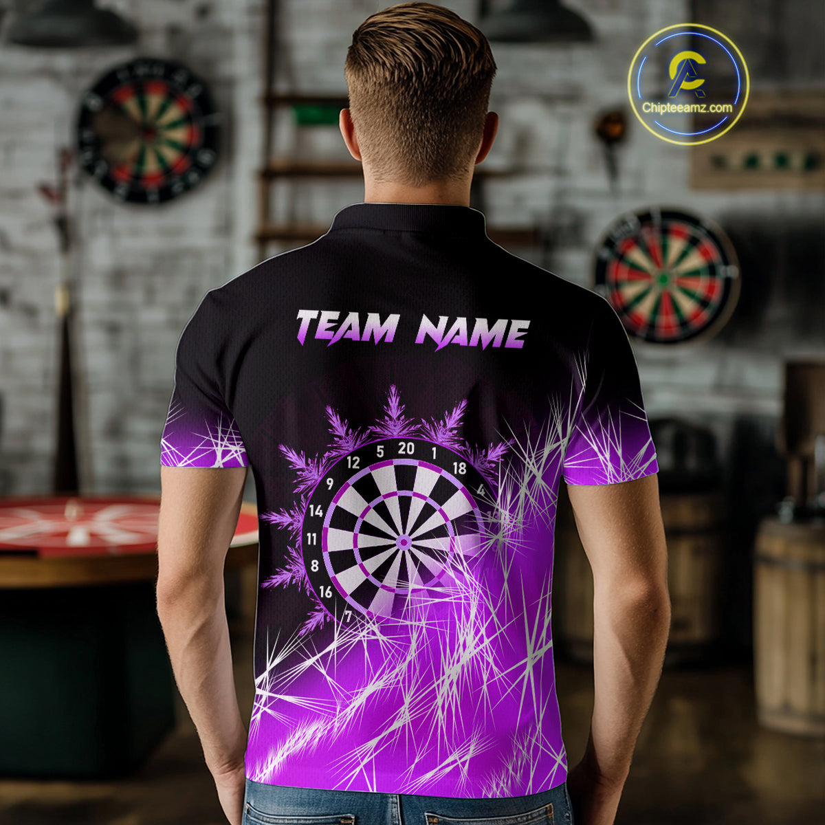 Purple Icy Lights Mens Darts Polo & Quarter Zip Custom Dart Shirts For Team Darts Jerseys Outfit TDM4149