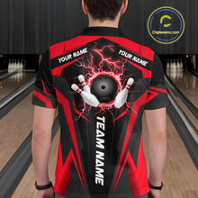 Load image into Gallery viewer, Black Mens bowling Polo, Quarter Zip shirt Custom lightning thunder team league bowling jerseys | Red NQS10373