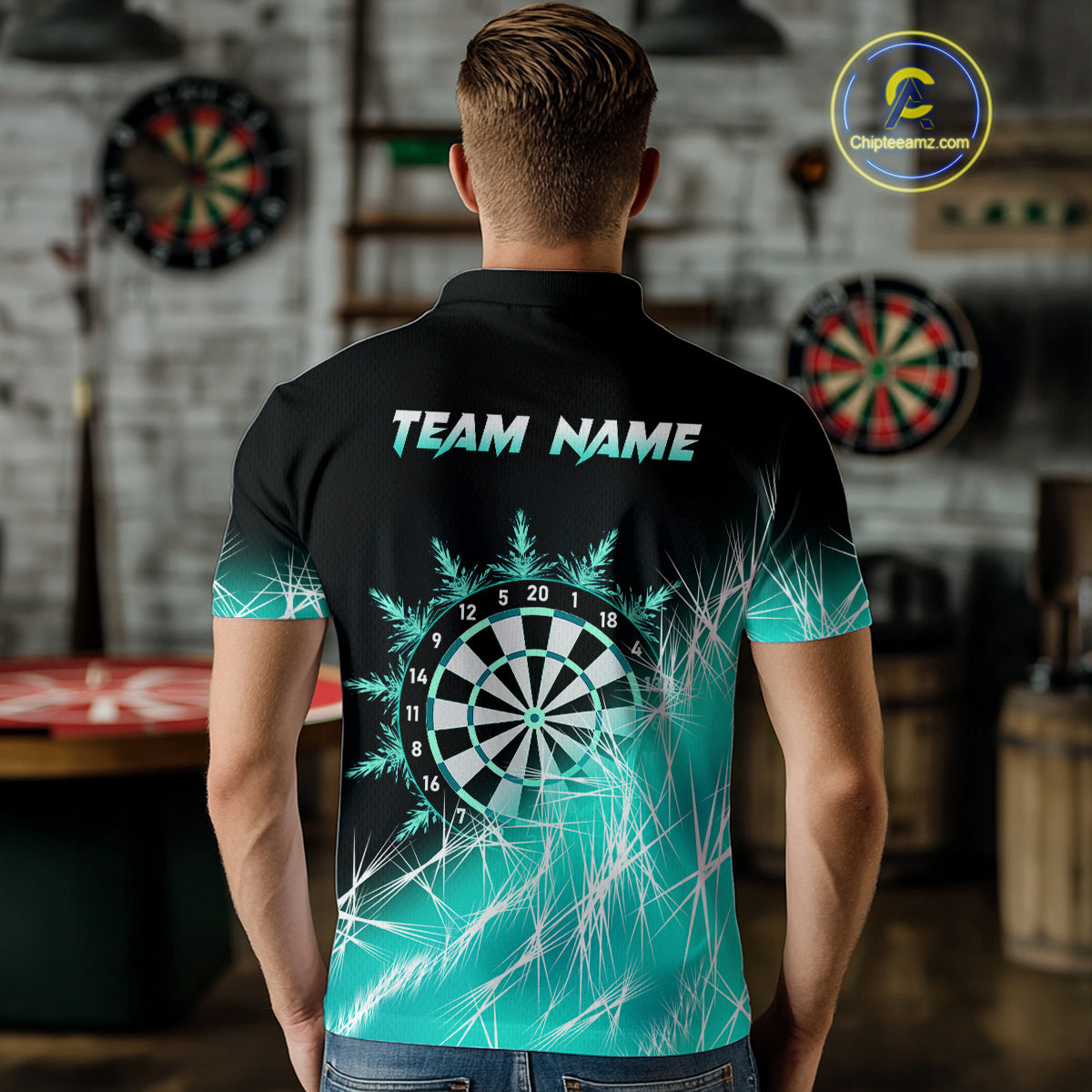 Turquoise Icy Lights Mens Darts Polo & Quarter Zip Custom Dart Shirt For Team Darts Jersey Outfit TDM4150