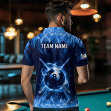 Load image into Gallery viewer, Personalized Blue Flaming Billiard Jerseys 8 Ball Pool Billiard Shirts for Men Team Polo &amp; 1/4 Zip Shirt NNT29