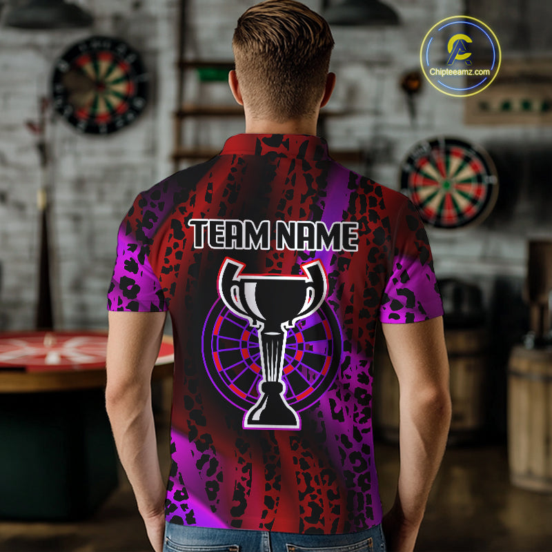 Men's Custom Darts Team Shirt - Wildlife Print With Trophy & Neon Dartboard NYN0322
