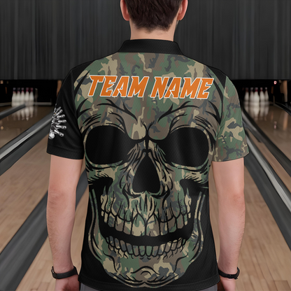 Camo Bowling Shirt Custom Skull Bowling Jersey Men Bowling Polo Shirt For Team BDT284