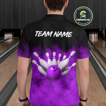 Purple Smoke Bowling Shirts for Men Women Team Personalized Bowling Polo and Quarter Zip MBL130