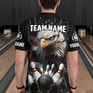 US Flag Eagle Bowling Shirt for Men Personalized Polo & Quarter-Zip Team Bowling Jersey with Team HNT02