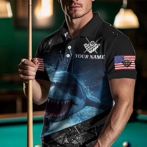 Funny Blue Shark Ball Pool Billiard for Men Billiard Shirts Polo & 1/4 Zip Shirt Team NNT18