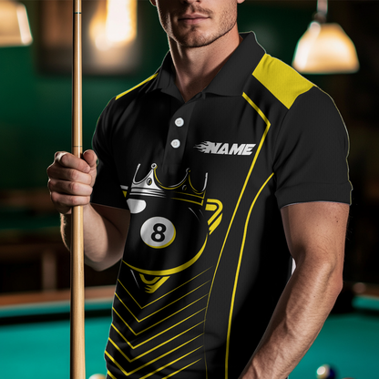 Customized Yellow 8 Ball Pool Crown Men's Billiard Shirts, Billiard Team Shirts Polo & 1/4 Zip Shirts NNT37