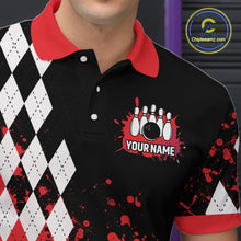 Load image into Gallery viewer, Red argyle pattern Retro Bowling Shirts For Men Custom My drinking team has a bowling problem NQS9825