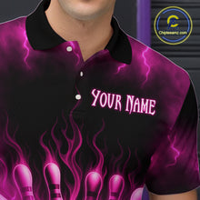 Load image into Gallery viewer, Custom Pink Flame Bowling Shirts for Women Men Team Bowling Polo and Quarter Zip MBL132
