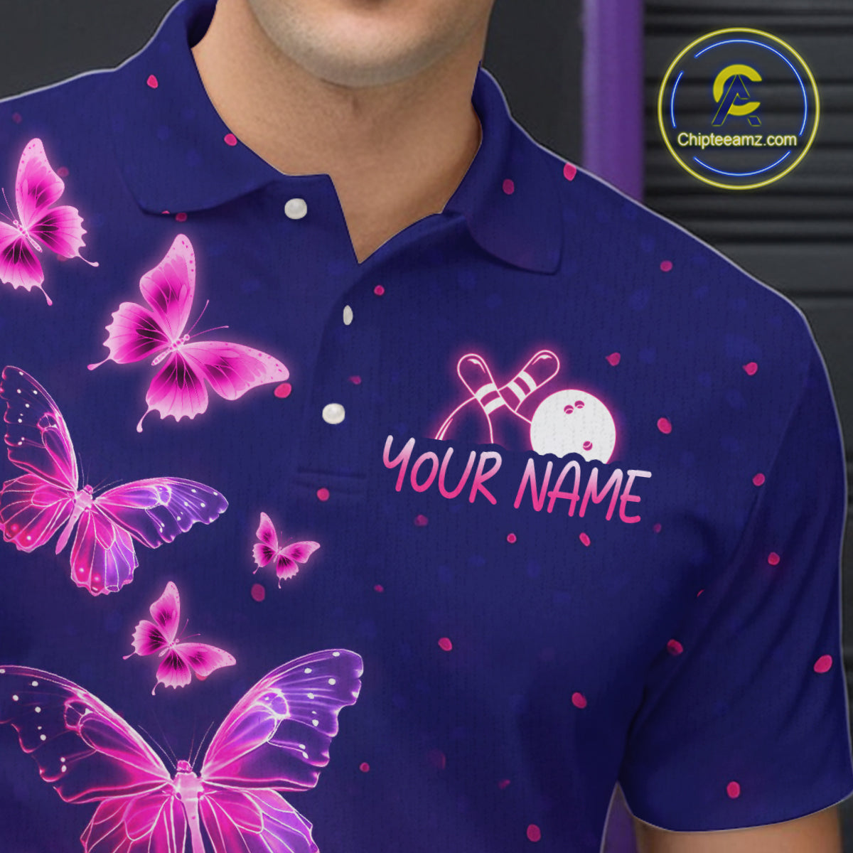 Purple Butterflies Bowling Shirts for Women Men Team Custom Bowling Jerseys MBL135