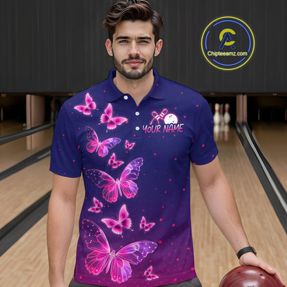 Purple Butterflies Bowling Shirts for Women Men Team Custom Bowling Jerseys MBL135