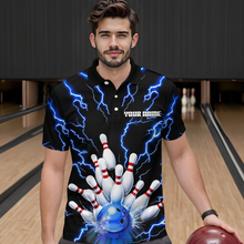 Load image into Gallery viewer, Thunder Lightning Blue Bowling Shirt Custom Bowling Jersey for Men Women Team MBL66