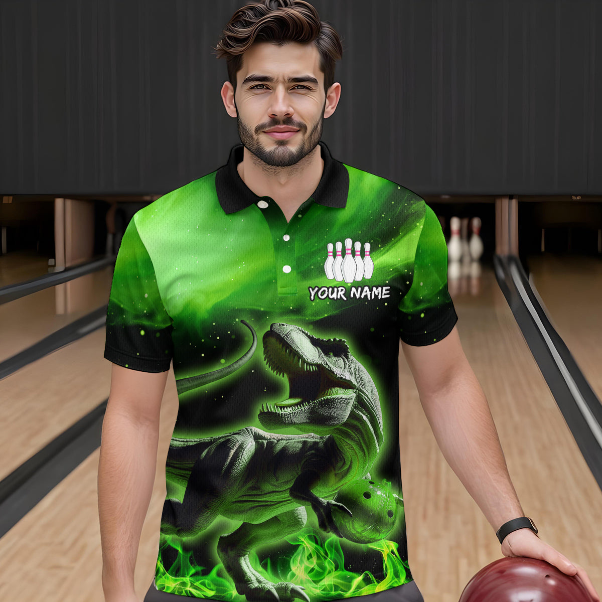 Personalized Green Dinosaur Bowling Shirt Bowling Polo Team League for Men Women QZT666