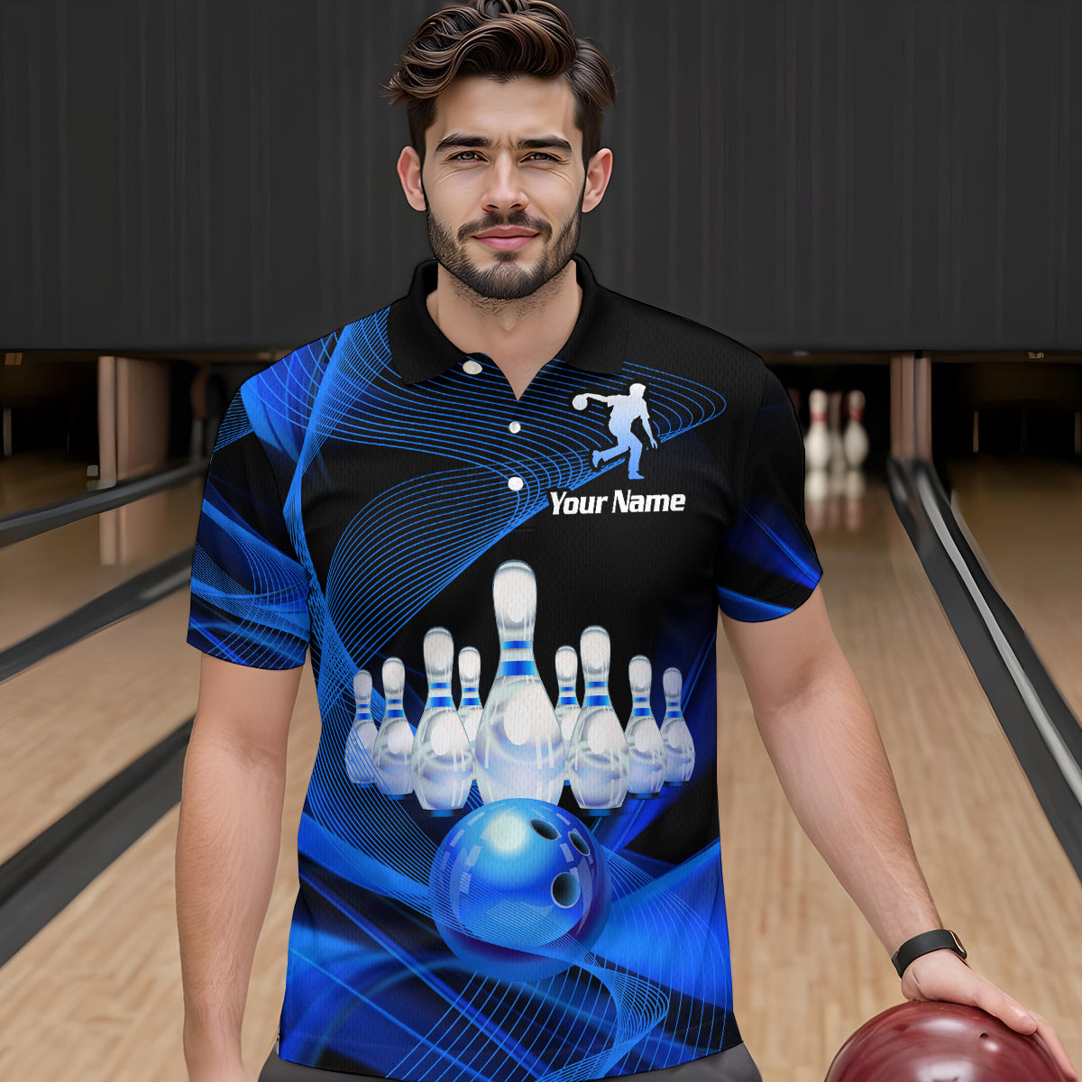 Blue Bowling Custom Men Bowling Shirt Polo & Quarter-Zip Bowling Team Jerseys HNT53