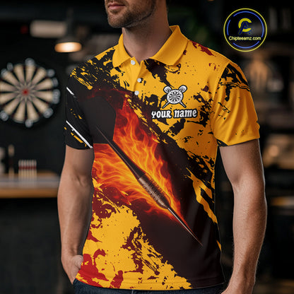 Men's Custom Darts Shirt With Flame Dart Arrows And Black-Yellow Grunge Pattern NYN0290