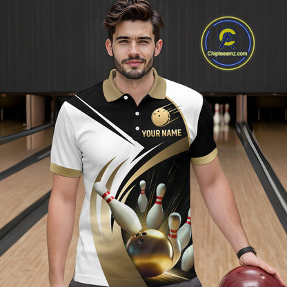 Gold Bowling Custom Men Bowling Shirt Polo & Quarter-Zip Bowling Team Jerseys HNT61