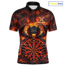 Load image into Gallery viewer, Fire Flame Dragon Black &amp; Red Dartboard Dart Polo Shirts For Men Custom Dart Team Shirts NYN2673