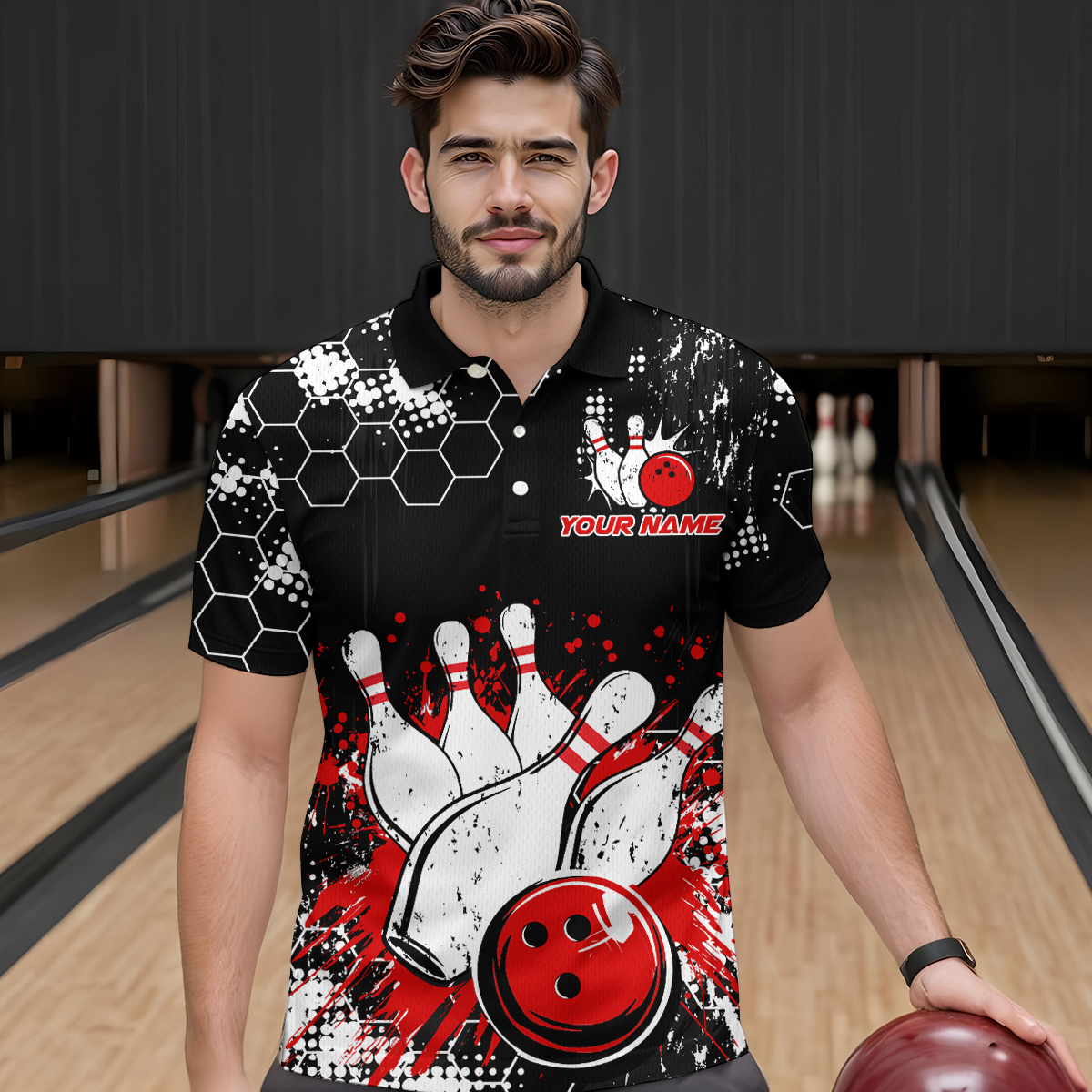 Red Watercolor Bowling Shirts Men Women Team Custom Bowling Polo & 1/4 Zip Shirt MBL60