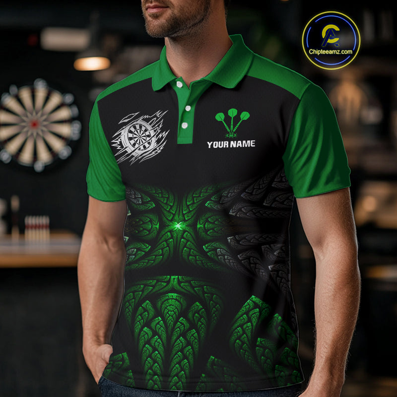 Armor-Style Tribal Green Dartboard Men's Darts Shirt - Custom Name For Darts Jersey NYN0432