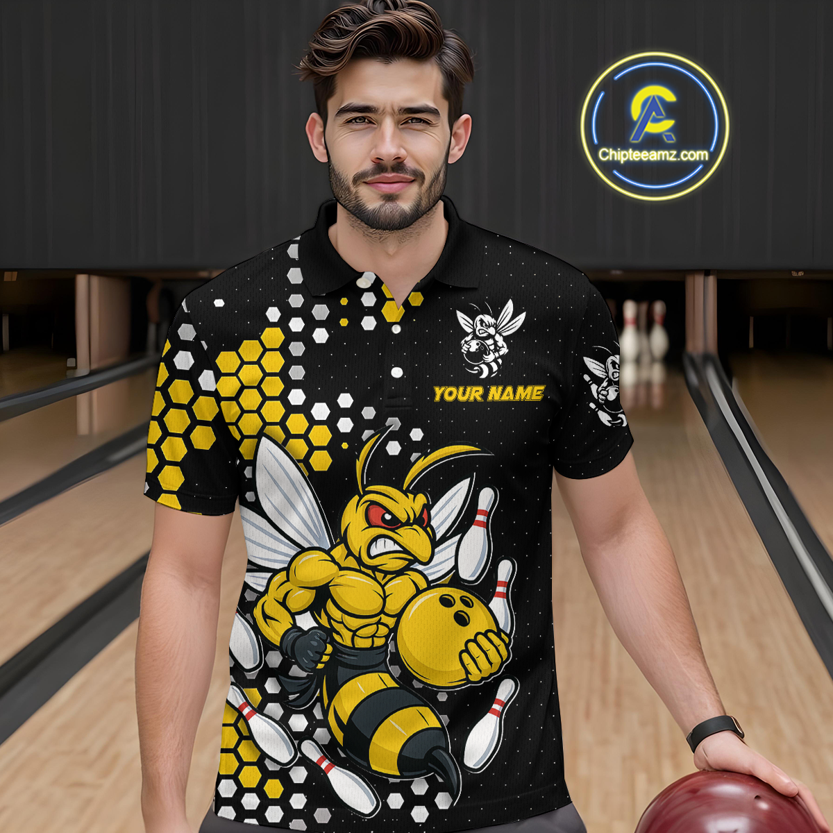 Custom Funny Bee Bowling Team Shirt Bowling Jersey for Men Bowling Outfit Gifts QZT721