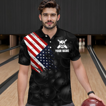 Load image into Gallery viewer, Skull US Flag Bowling Shirt for Men Personalized Patriotic Bowling Team Jersey Shirts Polo &amp; Quarter-Zip HNT31