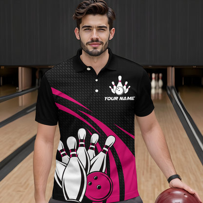 Pink Bowling Jersey Men Custom Bowling Team Shirts Unisex Bowling Men Short Sleeve Polo Shirt CP29