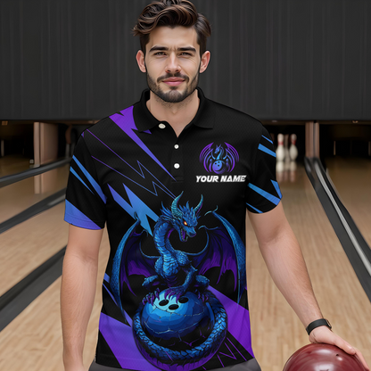 Teal And Purple Dragon Bowling Shirt Custom Name Bowling Jersey Team Bowling Polo Shirts QZT674