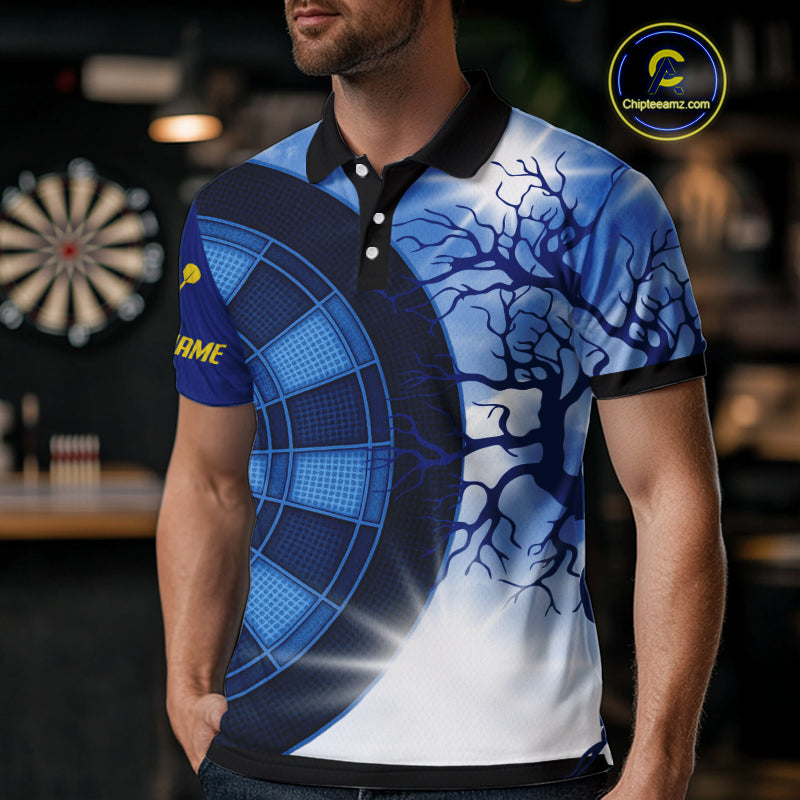 Blue Dartboard & Yellow Dart Arrows Men's Dart Shirt - Custom Name For Darts Jersey NYN0444