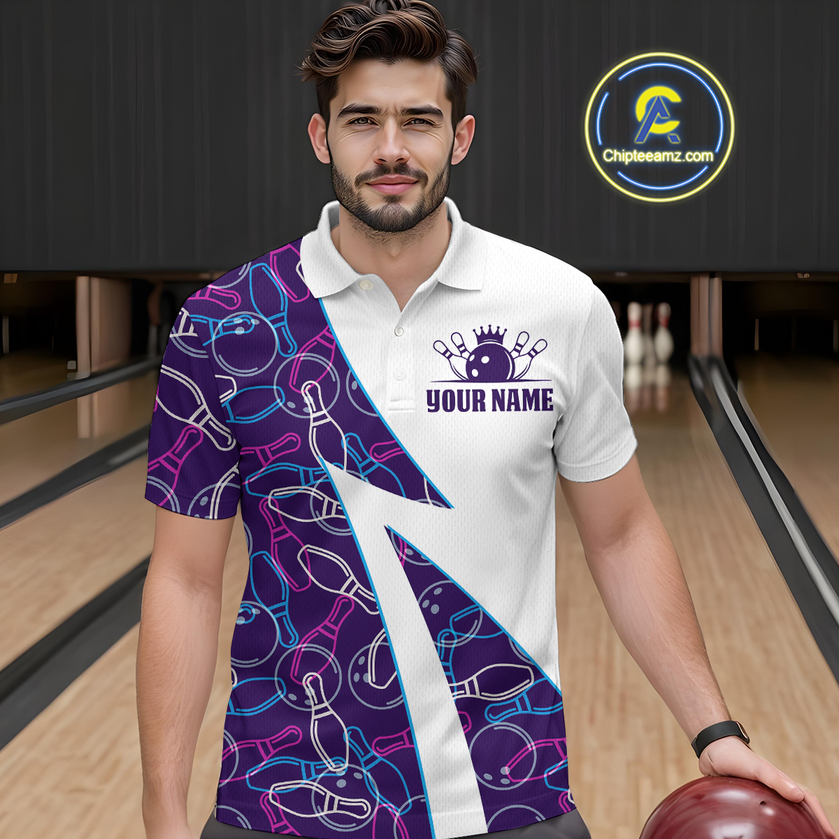 Blue Bowling Custom Men Bowling Shirt Polo & Quarter-Zip Bowling Team Jerseys HNT60