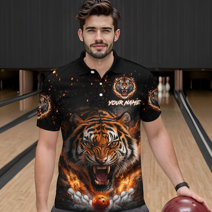 Custom Flame Tiger Bowling Shirt Orange Polo Bowling Jersey for Men and Women Gifts QZT639