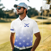 Load image into Gallery viewer, Personalized blue stars pattern white golf polos shirts for men custom gifts for the golfer NQS9965