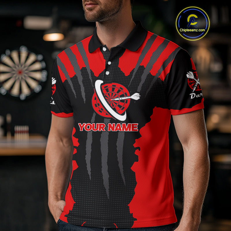 Red Darts Shirt With Claw Mark Design - Custom Team & Name Shirt For Men NYN0339
