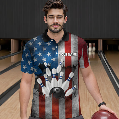 Custom American Flag Bowling Shirts for Men and Women Patriotic Bowling Polo& 1/4 Zip MBL54