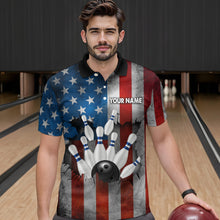 Load image into Gallery viewer, Custom American Flag Bowling Shirts for Men and Women Patriotic Bowling Polo&amp; 1/4 Zip MBL54