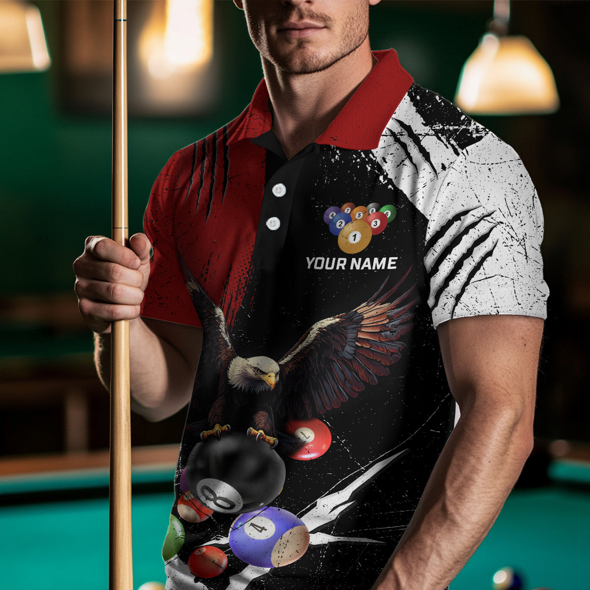 Eagle Custom Red Billiard Team Shirts For Men Bowling League Polo & 1/4 Zip Shirt NNT20