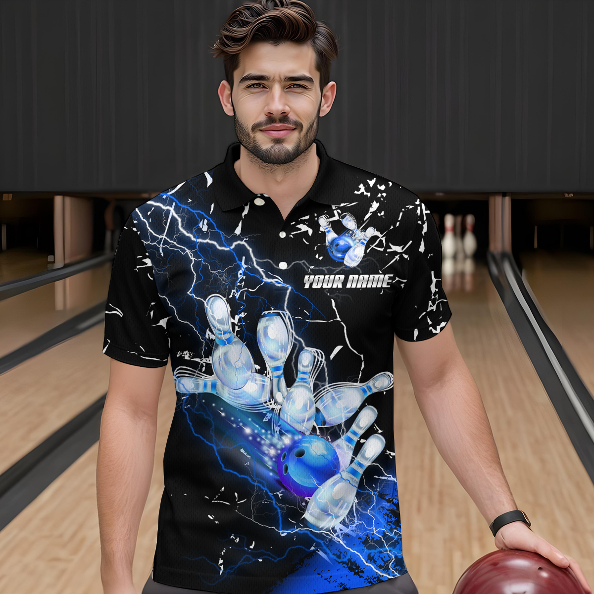 Custom Bllue Lightning Bowling Shirts for Men Women Team Bowling Polo & 1/4 Zip MBL80