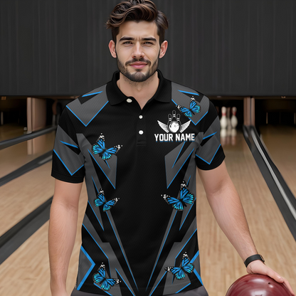 Customize Blue Butterflies Bowling Shirts for Men Women Team Bowling Polo & 1/4 Zip MBL78