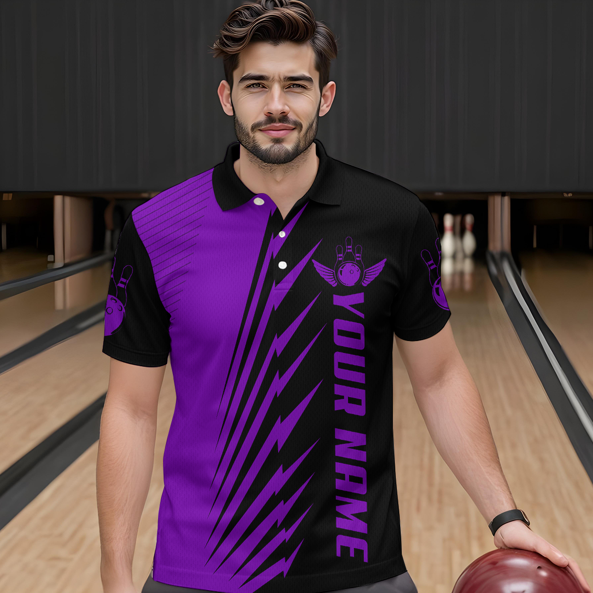 Custom Purple Bowling Shirts for Men Women Team Bowling Polo & 1/4 Zip Shirt MBL48