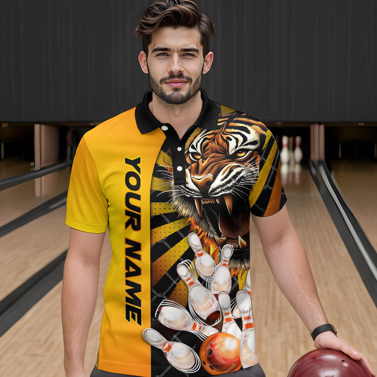 Yellow Tiger Bowling Custom Men Bowling Polo & Quarter-Zip Bowling Team Jerseys HNT44