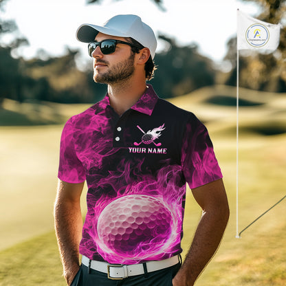 Black and Pink Flame Golf Ball Mens Golf polo shirts custom name golf outfit for men golf clothes NQS9869