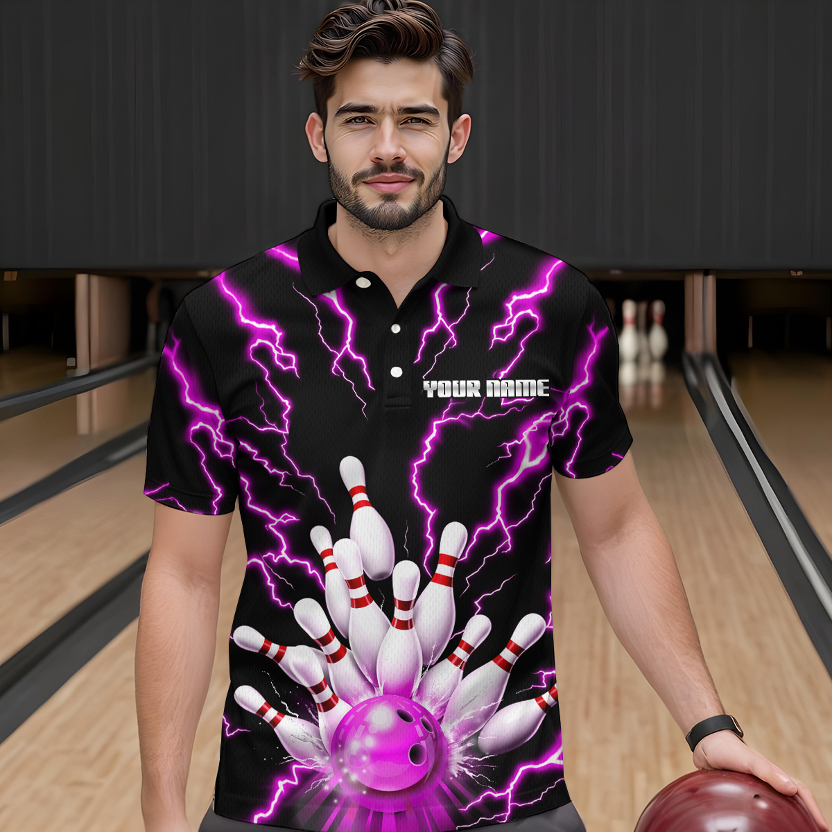 Thunder Lightning Pink Bowling Shirt Custom Bowling Jersey for Men Women Team MBL66